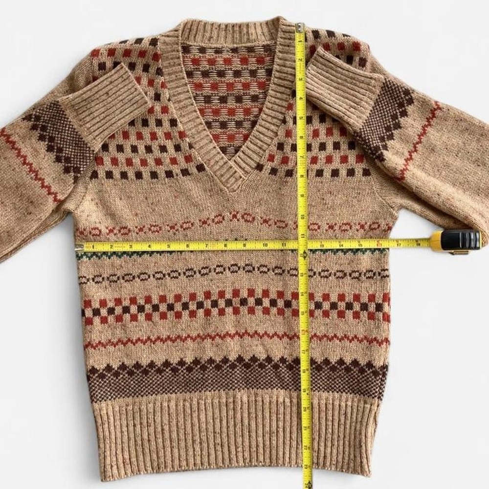 Vintage Sweater & Vest Set Tan Tone Brown Orange Green Checkered Wool Knit 2pc. - Picture 3 of 8